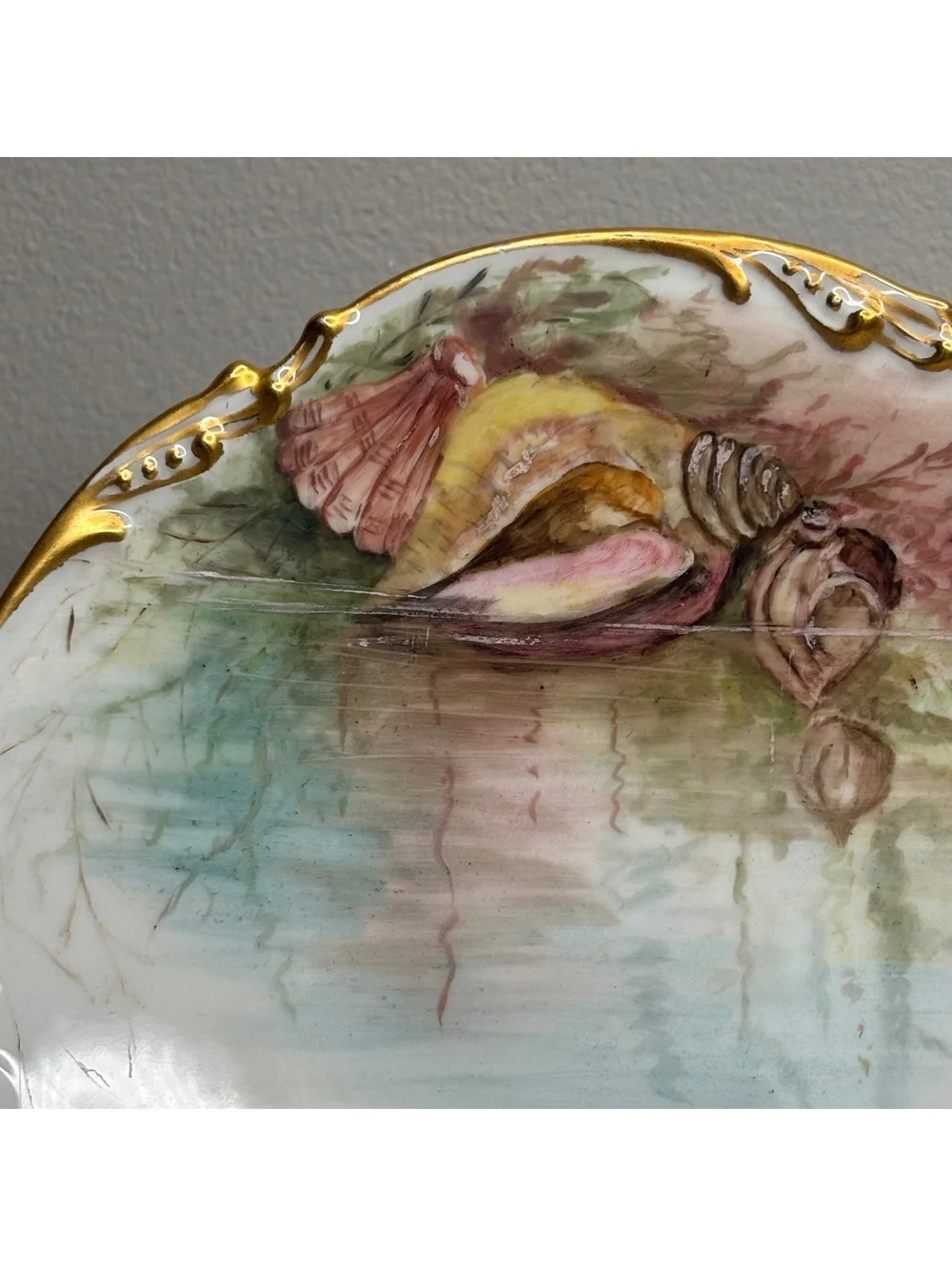 Antique JPL Pouyat Limoges Hand Painted Oysters Plates Signed by Artist set of 2